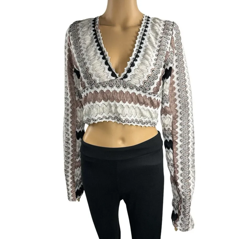 Free People  Revolve Twist And Shout Crop‎ Knit Top in Neutral Combo size M